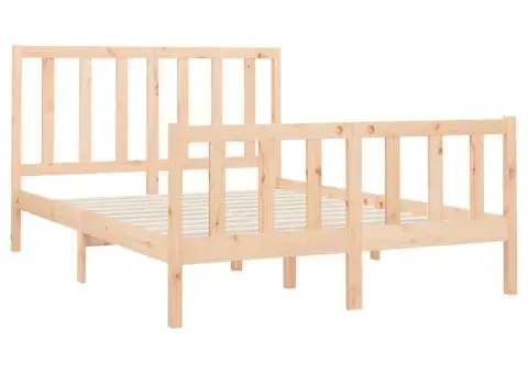 Cadru de pat fără saltea, 140x190 cm, lemn masiv de pin - 4/5