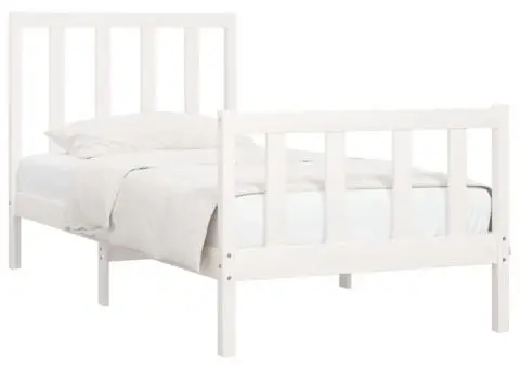 Cadru de pat mic single, alb, 75x190 cm, lemn masiv - 3/5
