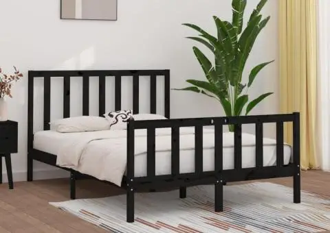 Cadru de pat, negru, 140x190 cm, lemn masiv - 1/5