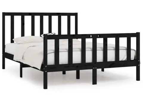 Cadru de pat, negru, 140x190 cm, lemn masiv - 2/5