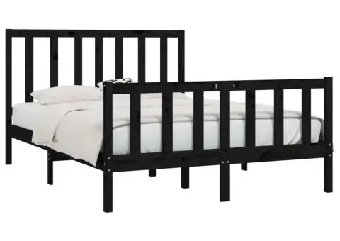 Cadru de pat, negru, 140x190 cm, lemn masiv - 3/5