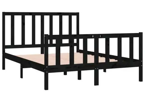 Cadru de pat, negru, 140x190 cm, lemn masiv - 4/5