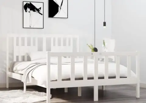 Cadru pat, alb, 140x190 cm, lemn masiv - 1/5