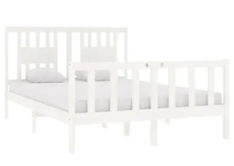 Cadru pat, alb, 140x190 cm, lemn masiv - 3/5