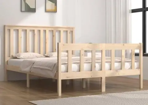 Cadru de pat dublu, 135x190 cm, lemn masiv de pin - 1/5