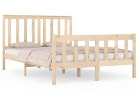 Cadru de pat dublu, 135x190 cm, lemn masiv de pin - 2/5