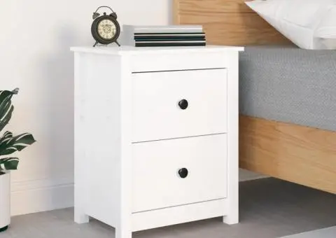 Noptieră, alb, 50x35x61,5 cm, lemn masiv de pin - 1/5