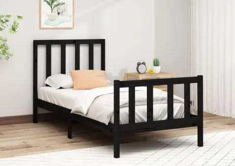 Cadru de pat, negru, 100x200 cm, lemn masiv de pin - 1/5