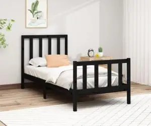 vidaXL Cadru de pat, negru, 100x200 cm, lemn masiv de pin