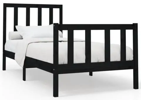 Cadru de pat, negru, 100x200 cm, lemn masiv de pin - 2/5