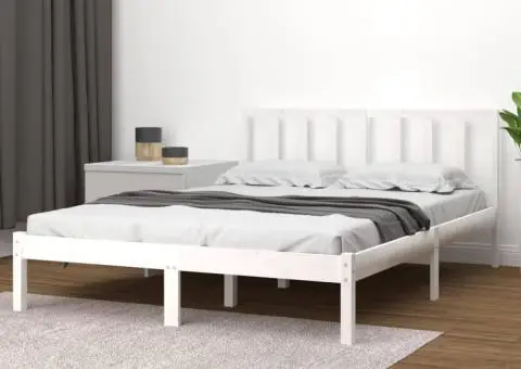 Cadru de pat dublu, alb, 135x190 cm, lemn masiv de pin - 1/5