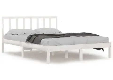 Cadru de pat dublu, alb, 135x190 cm, lemn masiv de pin - 2/5