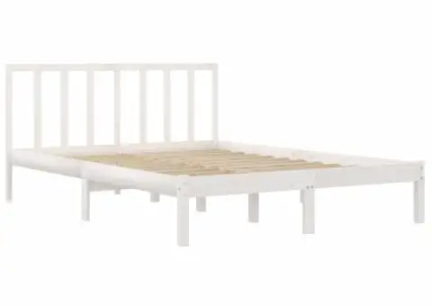 Cadru de pat dublu, alb, 135x190 cm, lemn masiv de pin - 4/5