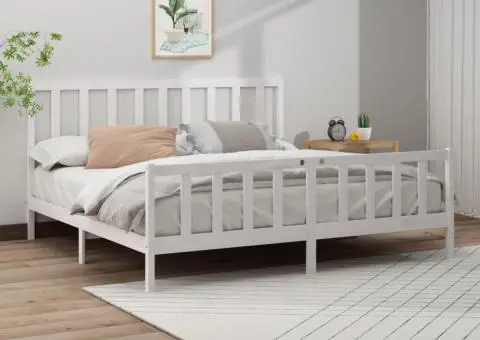 Cadru de pat fără saltea, alb, 180x200 cm, lemn masiv pin - 1/5