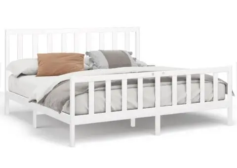 Cadru de pat fără saltea, alb, 180x200 cm, lemn masiv pin - 2/5