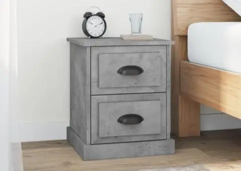Noptieră, gri beton, 39x39x47,5 cm, lemn prelucrat - 1/5