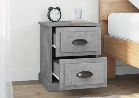 Noptieră, gri beton, 39x39x47,5 cm, lemn prelucrat - 3/5