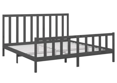 Cadru de pat, gri , 200x200 cm, lemn masiv de pin - 4/5