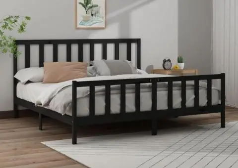 Cadru de pat, negru, 200x200 cm, lemn masiv de pin - 1/5