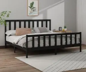 vidaXL Cadru de pat, negru, 200x200 cm, lemn masiv de pin