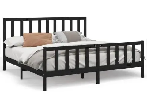 Cadru de pat, negru, 200x200 cm, lemn masiv de pin - 2/5