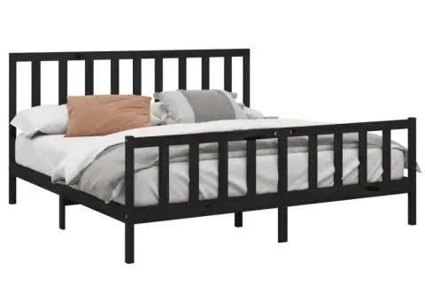 Cadru de pat, negru, 200x200 cm, lemn masiv de pin - 3/5