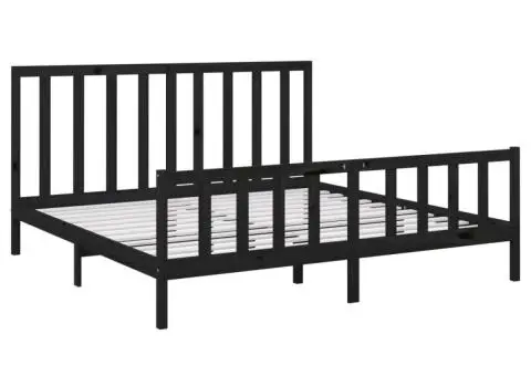 Cadru de pat, negru, 200x200 cm, lemn masiv de pin - 4/5