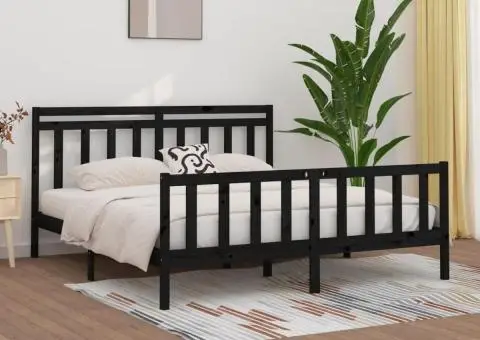 Cadru de pat, negru, 200x200 cm, lemn masiv de pin - 1/5