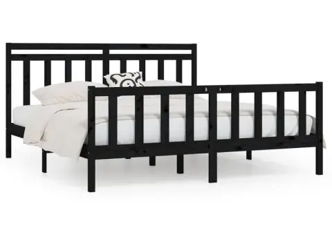 Cadru de pat, negru, 200x200 cm, lemn masiv de pin - 2/5