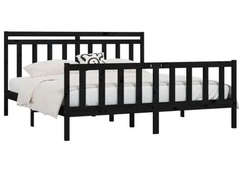 Cadru de pat, negru, 200x200 cm, lemn masiv de pin - 3/5