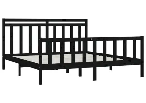 Cadru de pat, negru, 200x200 cm, lemn masiv de pin - 4/5