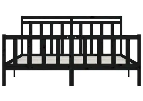 Cadru de pat, negru, 200x200 cm, lemn masiv de pin - 5/5