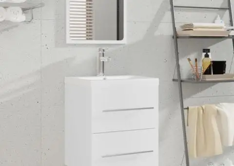 Dulap de chiuvetă cu bazin încorporat, alb, lemn prelucrat - 1/5