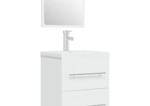 Dulap de chiuvetă cu bazin încorporat, alb, lemn prelucrat - 2/5