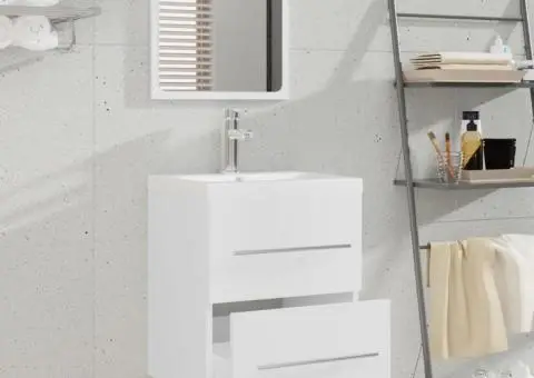 Dulap de chiuvetă cu bazin încorporat, alb, lemn prelucrat - 3/5