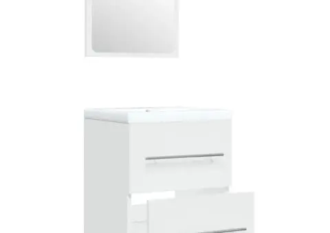 Dulap de chiuvetă cu bazin încorporat, alb, lemn prelucrat - 5/5