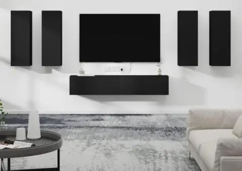 Set dulap TV, 6 piese, negru, lemn prelucrat - 1/5