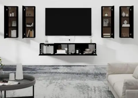 Set dulap TV, 6 piese, negru, lemn prelucrat - 3/5