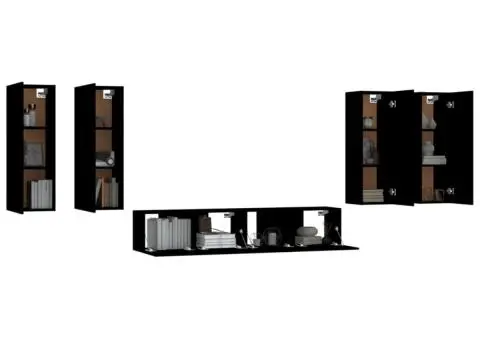 Set dulap TV, 6 piese, negru, lemn prelucrat - 4/5