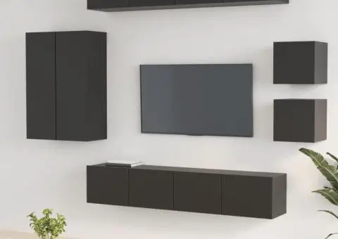 Set dulap TV, 8 piese, negru, lemn prelucrat - 1/5