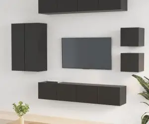 vidaXL Set dulap TV, 8 piese, negru, lemn prelucrat