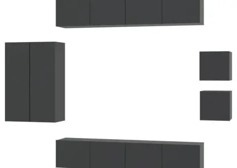 Set dulap TV, 8 piese, negru, lemn prelucrat - 2/5