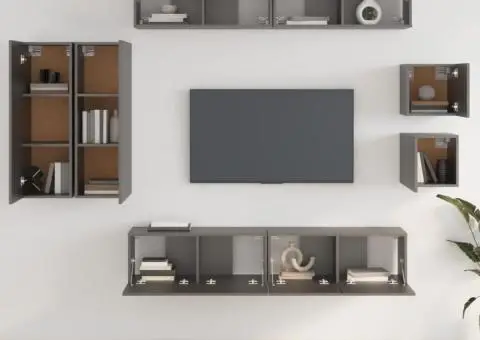 Set dulap TV, 8 piese, negru, lemn prelucrat - 3/5