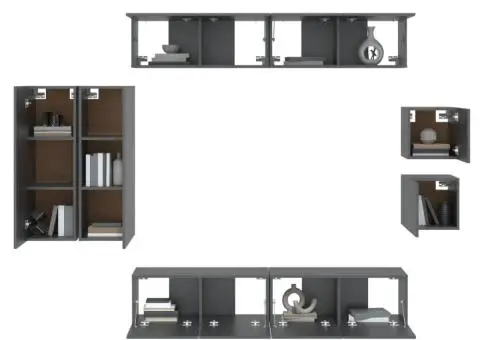 Set dulap TV, 8 piese, negru, lemn prelucrat - 4/5