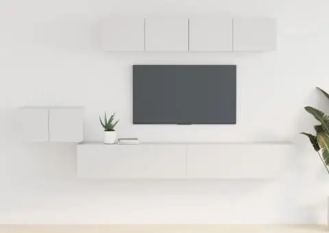 Set dulap TV, 5 piese, alb, lemn prelucrat - 1/5