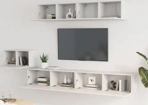 Set dulap TV, 5 piese, alb, lemn prelucrat - 3/5