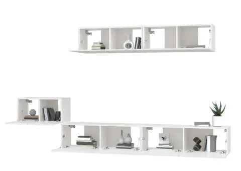 Set dulap TV, 5 piese, alb, lemn prelucrat - 4/5