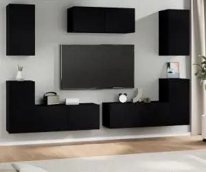 vidaXL Set dulap TV, 7 piese, negru, lemn prelucrat