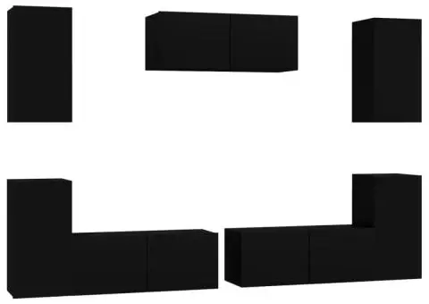 Set dulap TV, 7 piese, negru, lemn prelucrat - 2/5