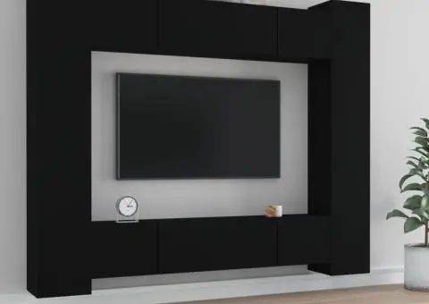 Set dulap TV, 8 piese, negru, lemn prelucrat - 1/5